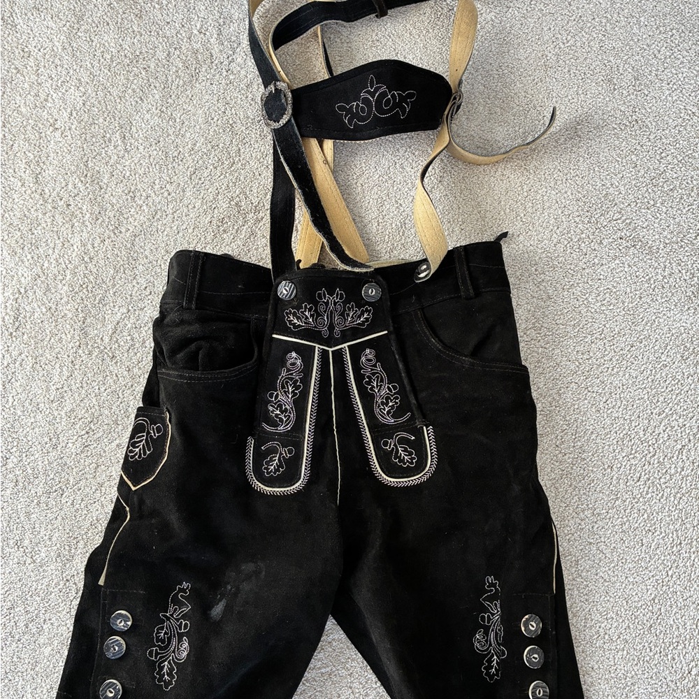 Traditional Black Lederhosen with Embroidery